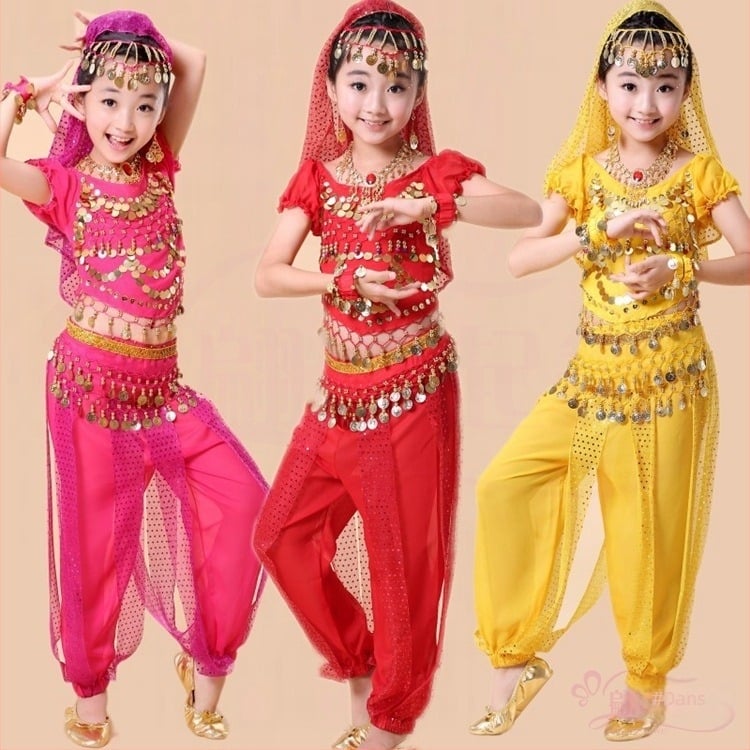 Set de costume Belly Dance pentru copii – pentru fete, dans indian, ținută de spectacol și îmbrăcăminte de antrenament