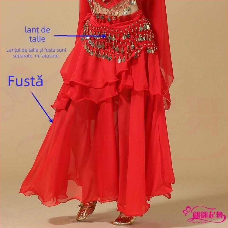 Costum de dans Belly Dance — stil indian, fustă voluminoasă, chiffon 120D, material acrilic, brand Yan Zi Dance Rhyme