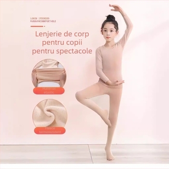 Set de bază pentru balet pentru copii, culoare nude, căptușeală de fleece, pentru antrenamente de toamnă-iarnă