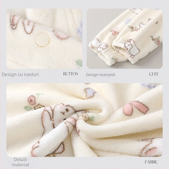 Runma Pijamale de iarnă din flanel cu stocare termică pentru postpartum – pijama de casă pentru femei, mânecă lungă, imprimeu desen animat