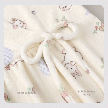 Runma Pijamale de iarnă din flanel cu stocare termică pentru postpartum – pijama de casă pentru femei, mânecă lungă, imprimeu desen animat