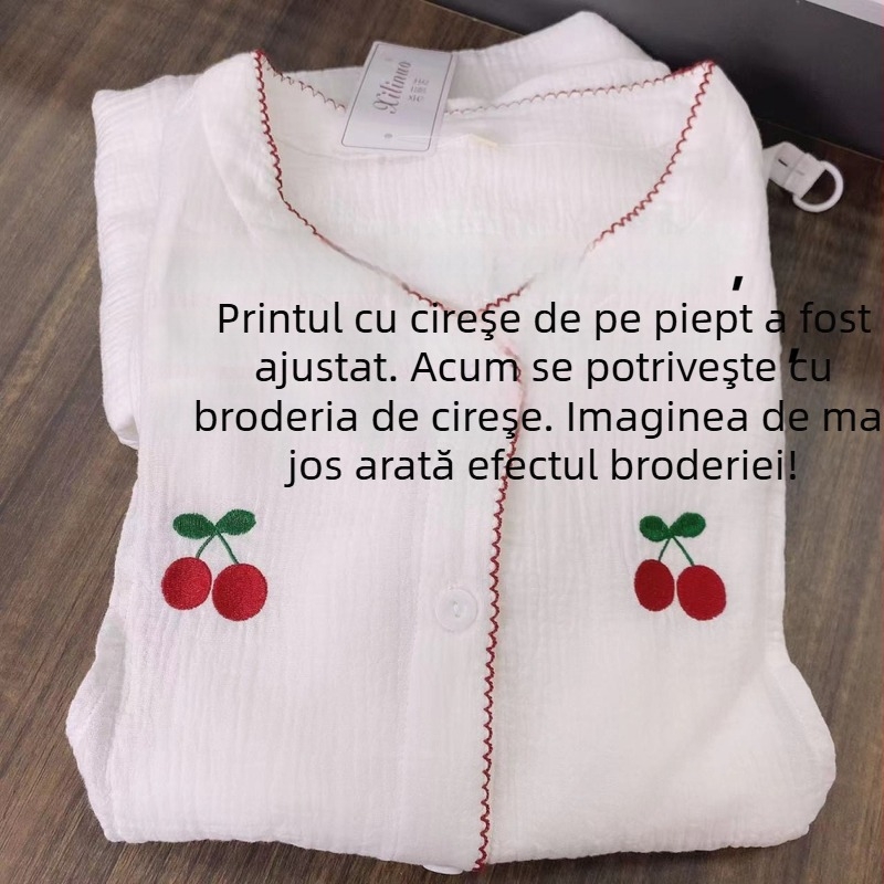Set de pijamale pentru alăptare din bumbac cu dublu strat de țesătură de guază, mâneci lungi, deschidere pentru alăptare, pentru toate anotimpurile