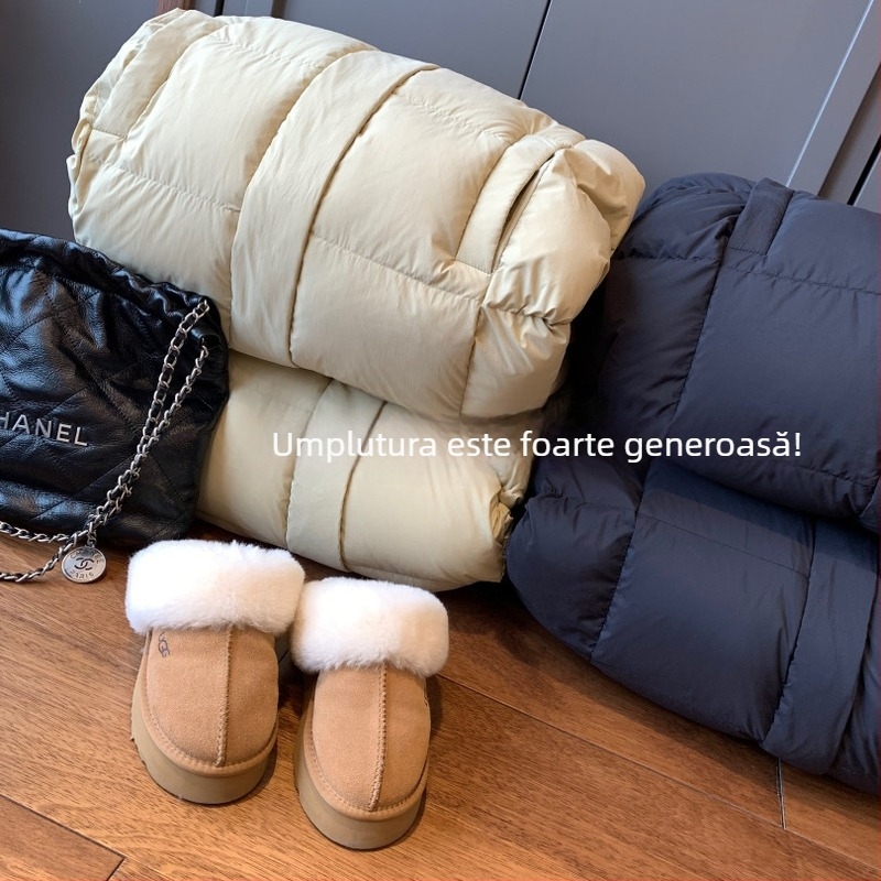 Jachetă de damă cu puf de rață, croială lungă, izolație groasă, umplere 201–300 g, țesătură poliester amestecată