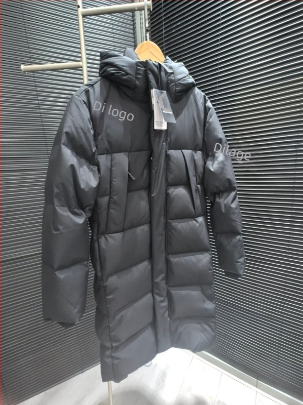 Geacă de iarnă din puf de rață alb, unisex, lungime medie, culoare solidă, umplutură 86–90% puf de rață alb, 150–200 g, exterior din nylon, căptușeală poliester, fermoar, tiv cu bandă rib, lungime 65–80 cm
