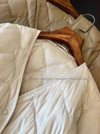 Geacă de puf cu decolteu în V și căptușeală romb, 86–90% puf, ușoară, croială dreaptă