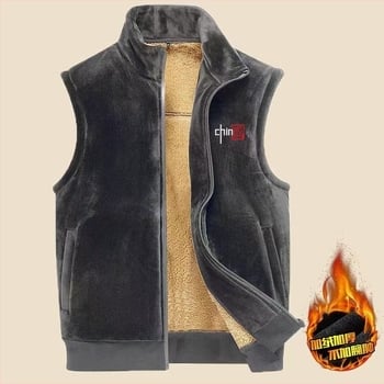 Vestă de iarnă pentru bărbați, cu guler înalt, căptușită cu fleece, groasă și călduroasă, croială lejeră, mărime mare, vestă din catifea aurie