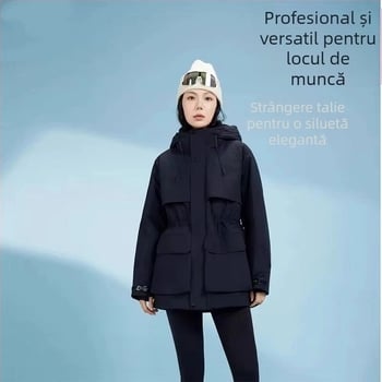 Geacă de puf pentru femei, umplutură din puf de rață, 86–90% conținut de puf, glugă, fermoar, material nylon