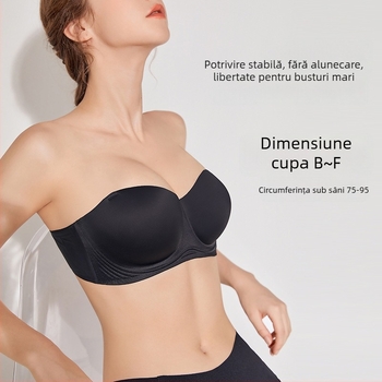 Sutien fără bretele, cupe turnate subțiri, căptușeală antialunecare, închidere cu trei rânduri la spate, invizibil sub haine