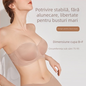 Sutien fără bretele, cupe turnate subțiri, căptușeală antialunecare, închidere cu trei rânduri la spate, invizibil sub haine