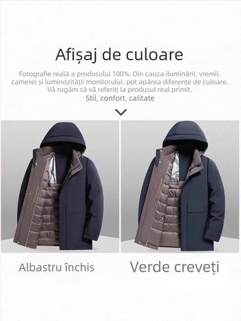 Geacă de iarnă pentru bărbați cu glugă, umplutură din puf de rață alb, 550 putere de umplere, 50–75 g umplere, exterior Nylon/Spandex