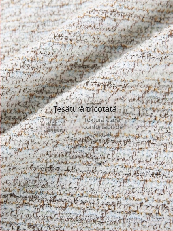 Cardigan în stil francez, material poliester, conținut poliester 95%+, guler rotund, închidere cu nasturi simple