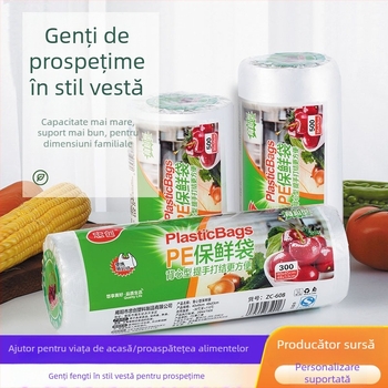 Saci de bucătărie de unică folosință pentru prospețime, transparenți saci tip rolă perforați pentru depozitarea alimentelor, material plastic; rezistență la temperaturi -60°C până la 140°C; compatibile cu cuptorul cu microunde
