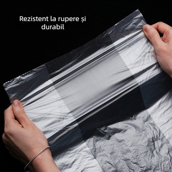 Saci de bucătărie de unică folosință pentru prospețime, transparenți saci tip rolă perforați pentru depozitarea alimentelor, material plastic; rezistență la temperaturi -60°C până la 140°C; compatibile cu cuptorul cu microunde