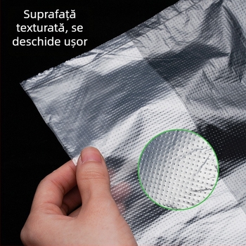 Saci de bucătărie de unică folosință pentru prospețime, transparenți saci tip rolă perforați pentru depozitarea alimentelor, material plastic; rezistență la temperaturi -60°C până la 140°C; compatibile cu cuptorul cu microunde