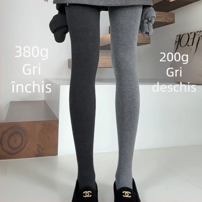 Colanți gri simpli pentru femei, toamnă-iarnă, căptușiți cu fleece, groși, calzi, modelare a picioarelor, cu picioare