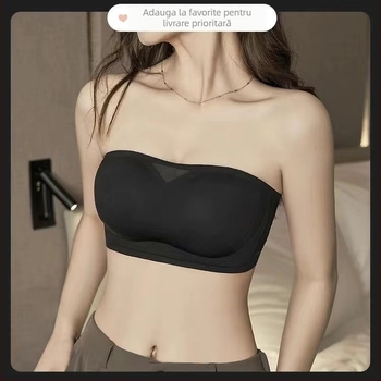 Sutien fără bretele, tip tub, din nylon, cupă completă, cupe modelate subțiri, închidere din spate cu trei rânduri de cârlige