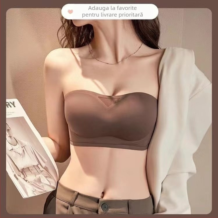 Sutien fără bretele, tip tub, din nylon, cupă completă, cupe modelate subțiri, închidere din spate cu trei rânduri de cârlige