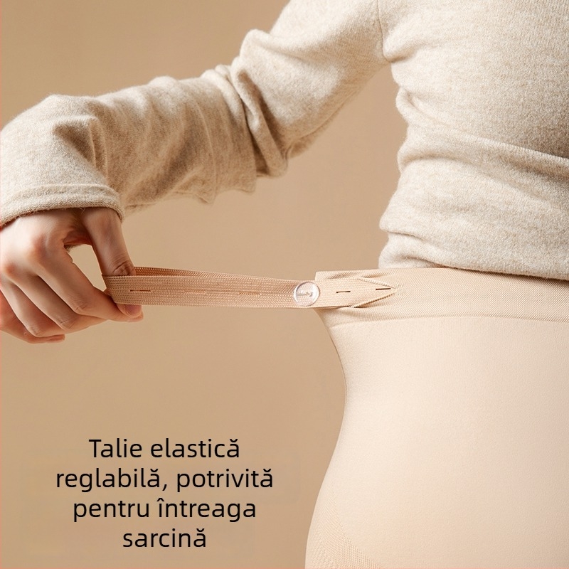 Colanți de maternitate pentru femei, cu susținere reglabilă a burții, căptuțiți cu fleece pentru toamnă și iarnă, potriviți pentru purtare ca îmbrăcăminte de exterior primăvară-toamnă