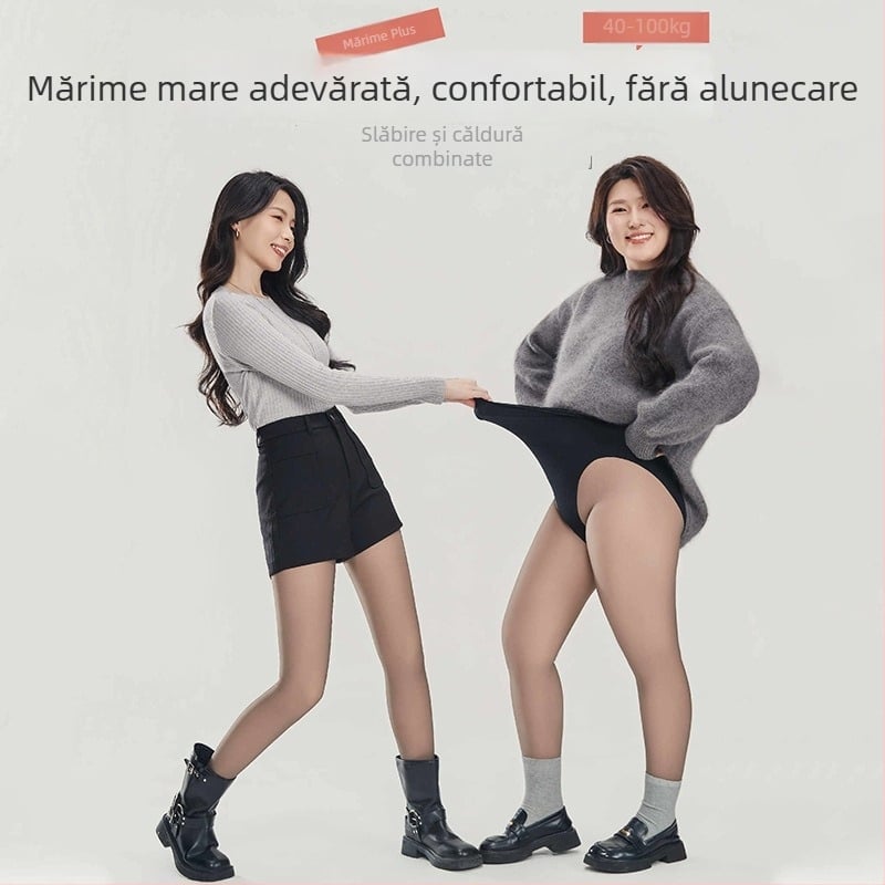 Șosete din nylon căptușite cu fleece, material nylon-spandex, elastice înalte, păstrează căldura, iarna 2025
