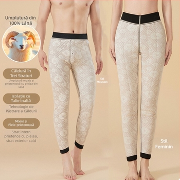 Pantaloni termici pentru bărbați și femei, căptuți cu fleece, ultra-groși, amestec poliester-elastan, culoare solidă, mențin căldura, croială dreaptă, Toamnă 2025