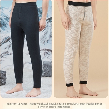 Pantaloni termici pentru bărbați și femei, căptuți cu fleece, ultra-groși, amestec poliester-elastan, culoare solidă, mențin căldura, croială dreaptă, Toamnă 2025