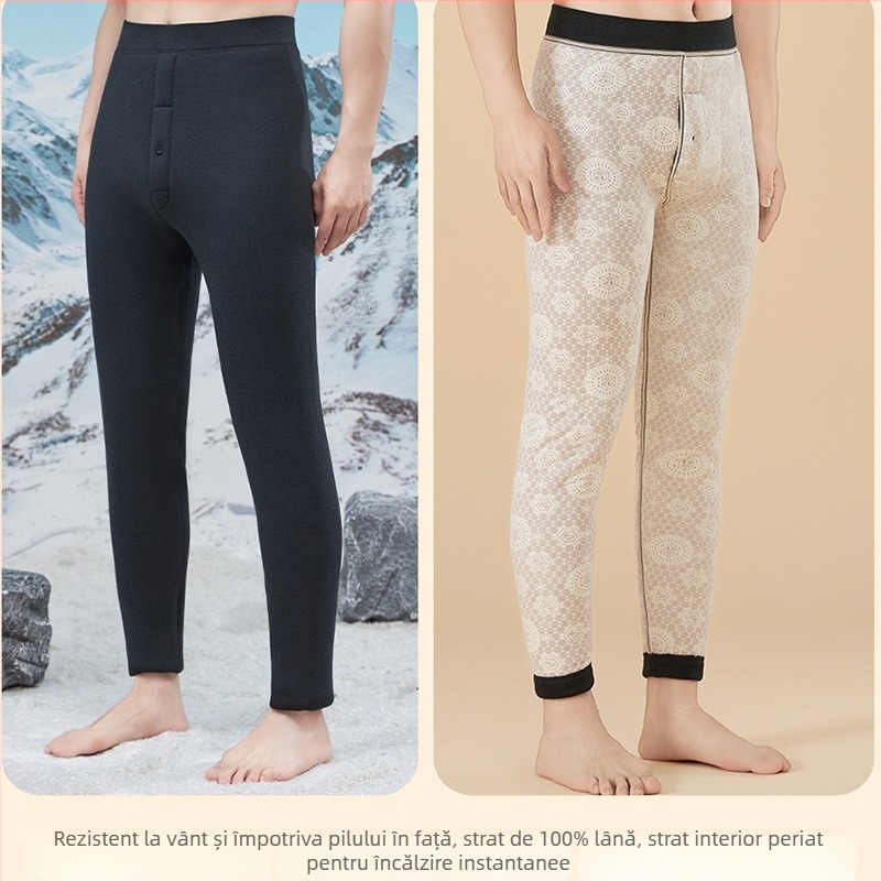 Pantaloni termici pentru bărbați și femei, căptuți cu fleece, ultra-groși, amestec poliester-elastan, culoare solidă, mențin căldura, croială dreaptă, Toamnă 2025