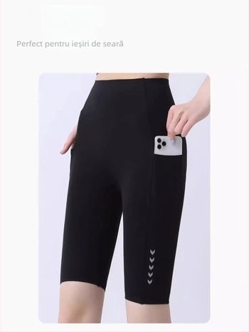 Pantaloni de ciclism pentru femei cu buzunare, amestec nylon-elastan (70-80% nylon, 20-30% elastan), elasticitate înaltă, croială strâmtă, țesătură subțire, Primăvara 2024