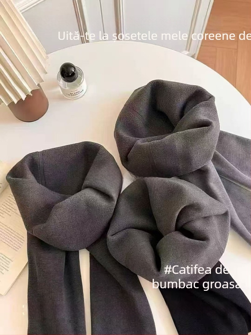 Colanți groși din bumbac-spandex, talie înaltă, elasticitate mare, unicolor