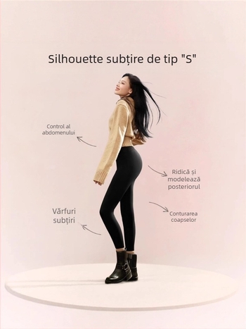 Colanți de yoga cu căptușeală din fleece, groși, din nailon-spandex, croială slim, elasticitate ridicată