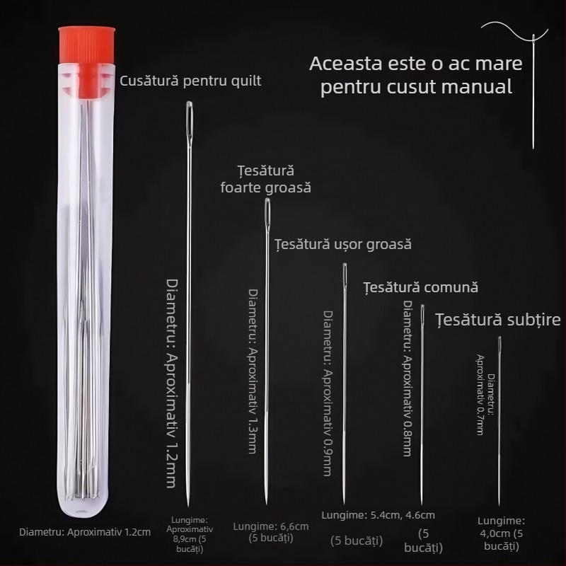 Set de ace de tricotat, 34 de piese, portabil, din oțel inoxidabil