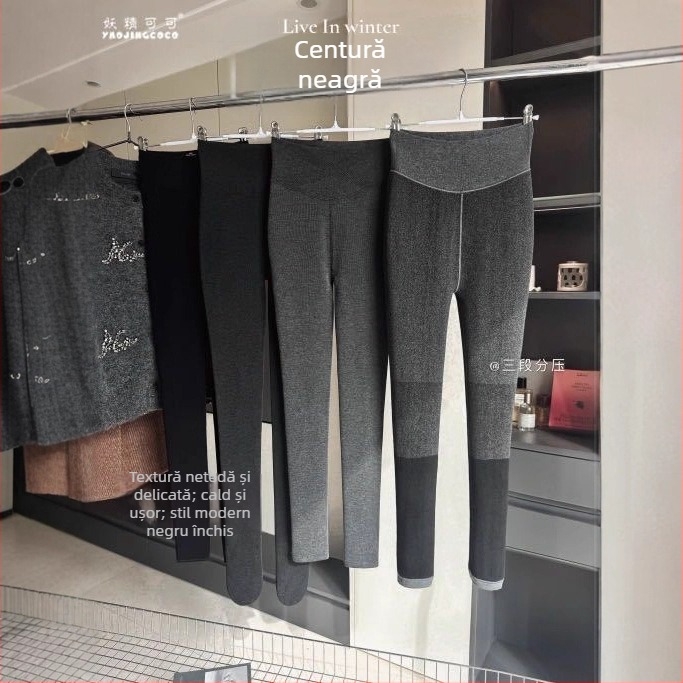 Fairy Coco Colanți pentru gravide din bumbac-spandex, călduroși, elasticitate ridicată, compresie în trei secțiuni, lungime de nouă puncte