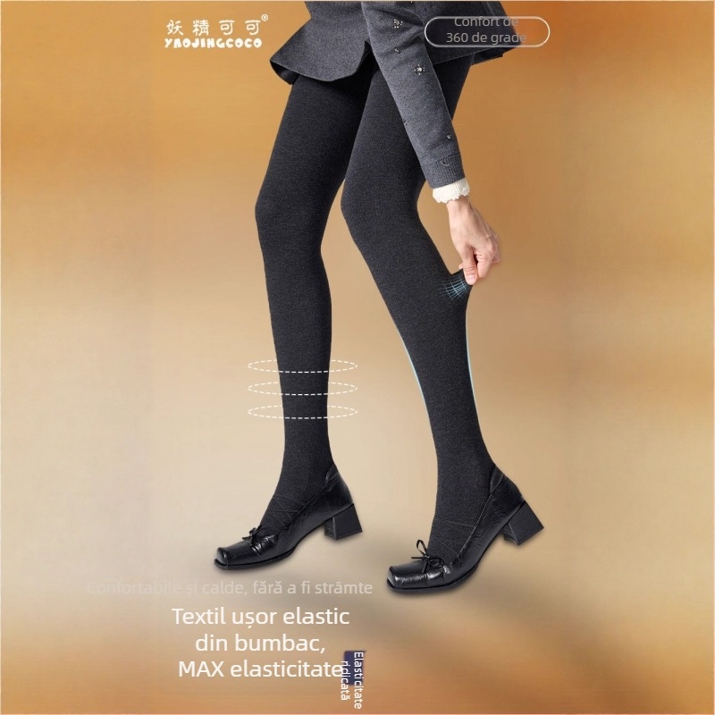 Fairy Coco Colanți pentru gravide din bumbac-spandex, călduroși, elasticitate ridicată, compresie în trei secțiuni, lungime de nouă puncte