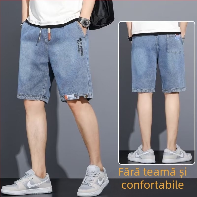 Șort Denim pentru bărbați, vară, subțiri, lejer croi, croială dreaptă, lungime cinci puncte, amestec de bumbac
