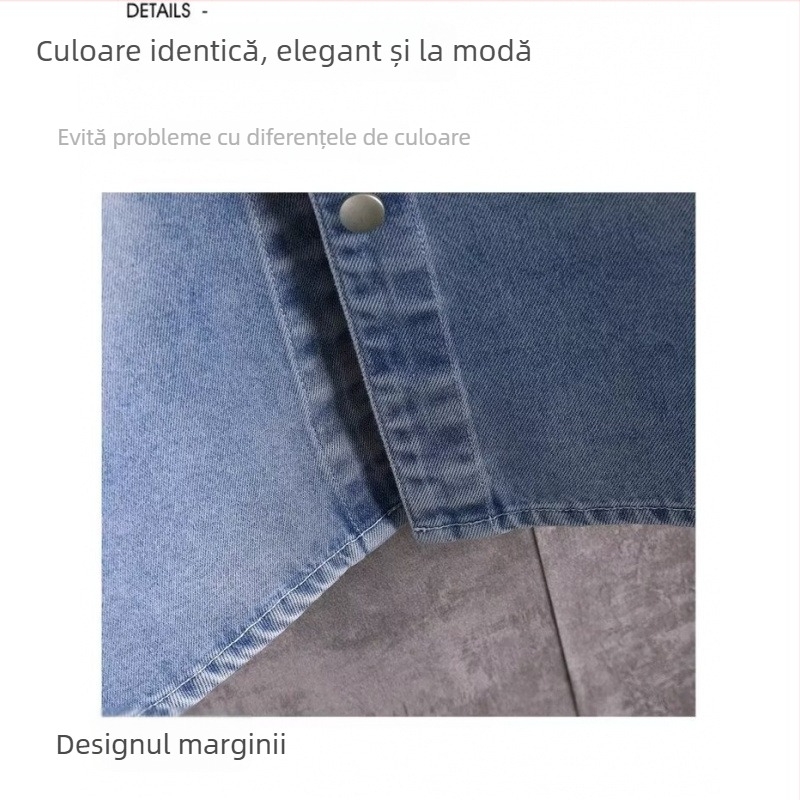 Cămașă denim de vară pentru bărbați cu mânecă scurtă, croială slim, guler lat, amestec ușor de poliester, imprimeu în tonuri asortate