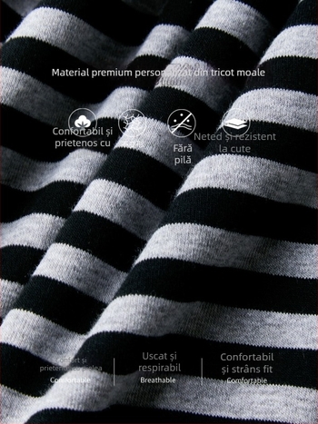 Cardigan în dungi cu mâneci lungi, protecție solară, amestec bumbac-elastan, croială lejeră, lungime medie 65–80 cm