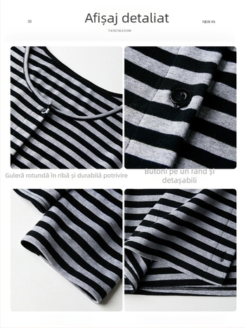 Cardigan în dungi cu mâneci lungi, protecție solară, amestec bumbac-elastan, croială lejeră, lungime medie 65–80 cm