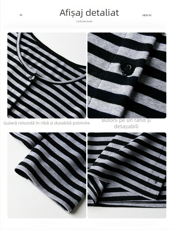 Cardigan în dungi cu mâneci lungi, protecție solară, amestec bumbac-elastan, croială lejeră, lungime medie 65–80 cm