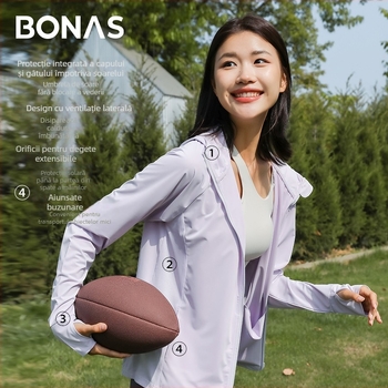 Bluza de protecție UV UPF50+ pentru femei, respirabilă, ultra-ușoară, cu glugă, poliester