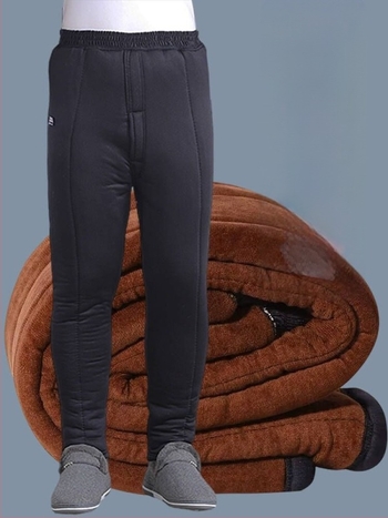 Pantaloni de iarnă pentru bărbați, croială dreaptă, căptuți cu fleece, umplură din mătase-bumbac, material și căptușeală din piele artificială, pentru muncă, Primăvara 2025