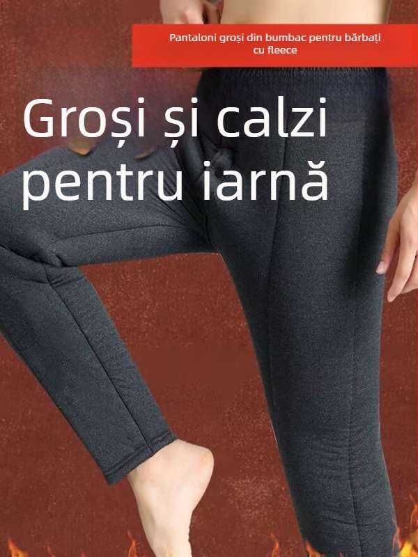 Pantaloni de iarnă pentru bărbați, croială dreaptă, căptuți cu fleece, umplură din mătase-bumbac, material și căptușeală din piele artificială, pentru muncă, Primăvara 2025