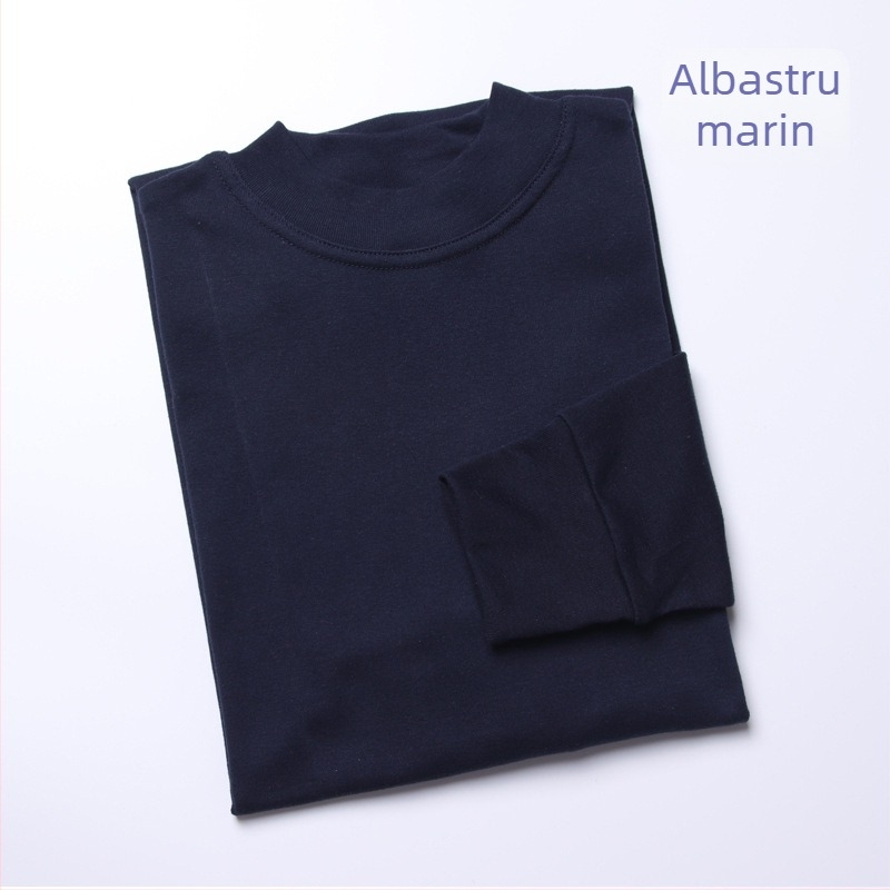 Top bărbătește din bumbac cu mâneci lungi, guler înalt și tricot cu nervuri, 70% bumbac, respirabil, grosime moderată (161-180 g/m²)