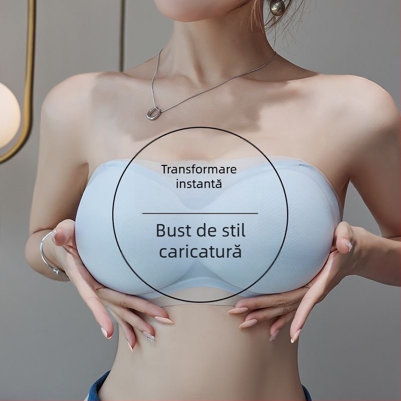 Ice Silk Top fără bretele – Cupă 3/4, Bretele detașabile duble, Model cu partea superioară subțire și partea inferioară mai groasă, Fără inel de oțel