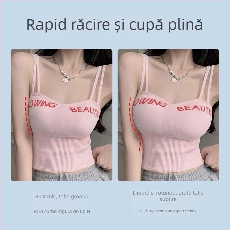 Ice Silk Top fără bretele – Cupă 3/4, Bretele detașabile duble, Model cu partea superioară subțire și partea inferioară mai groasă, Fără inel de oțel