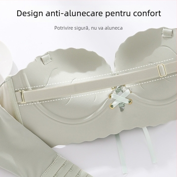 Sutien bandeau fără bretele, antiaderent, cupă 3/4, 8 cm pernă groasă, închidere spate cu trei rânduri de cârlige