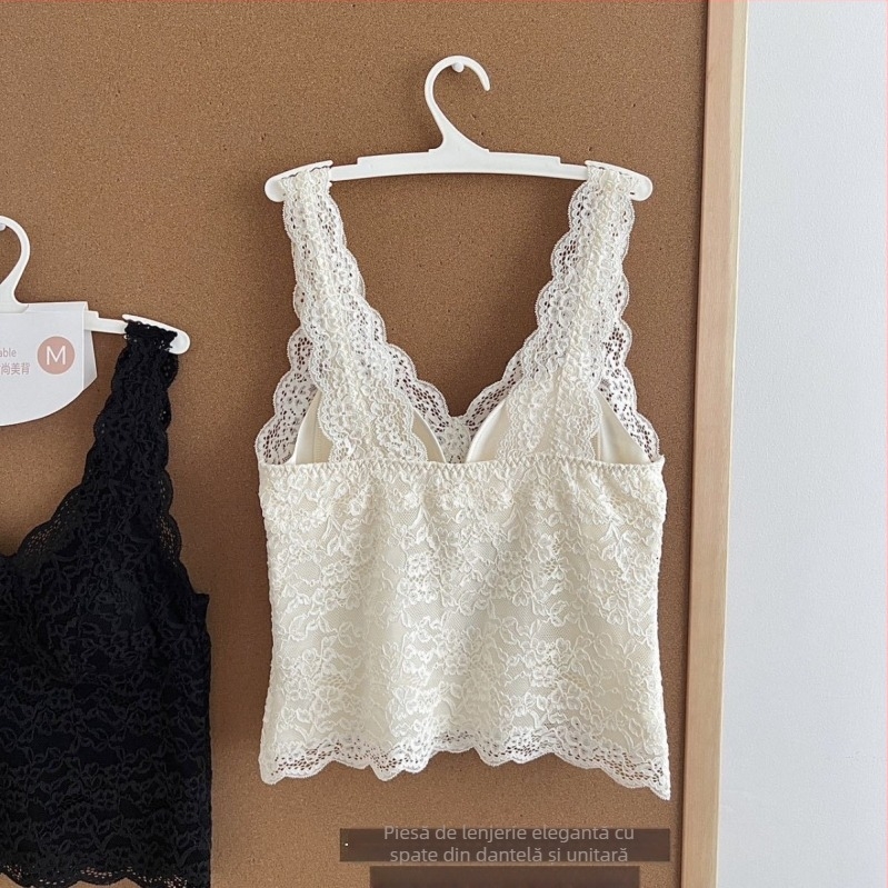 Bralette din bumbac cu cupă 3/4, dantelă florală, bretele fixe, poate fi purtată ca articol exterior