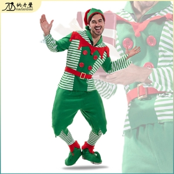 Nademburg Costum Elf de Crăciun pentru bărbați – set cu dungi poliester-spandex, fără guler, pentru roluri în anime, conținut spandex sub 30%, toamna 2025