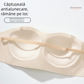 Sutien fără bretele, invizibil pentru femei cu bust mic; push-up, anti-derapare, fără cusături, fără spate; Material principal: nailon 70%, căptușeală spandex 30–50%; Cupe 3/4, din formare subțire; Bretele detașabile duble; Închidere spate cu patru carlige