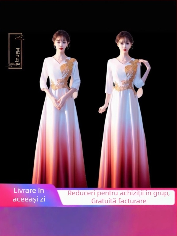 Rochie pentru cor feminin, lungă, cu design patchwork, din poliester, potrivită pentru apariții corale și recitări