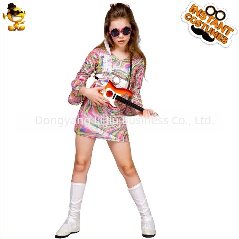 Costum hippie pentru copii pentru scenă, EE403, 100% poliester, pentru fete sub 17 ani, primăvara 2024