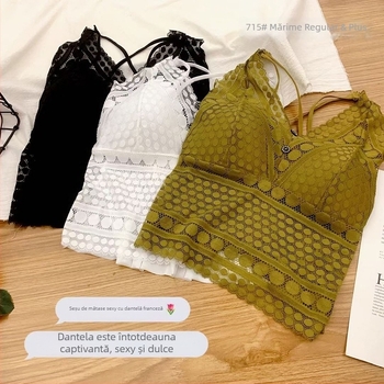 Camisolă din dantelă cu spate încrucișat, cupă completă, cupe subțiri, 80–90% nylon, respirabil